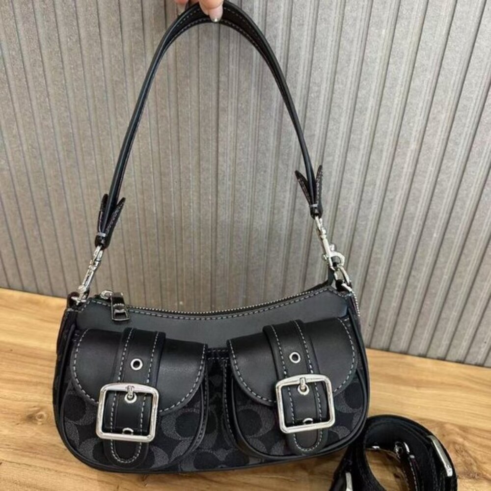 Coach Black Shoulder Bag with Silver Accents